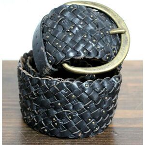 Sisley STUDDED BRAIDED BROWN GENUINE LEATHER 2.75"Wd CORSET WOMEN'S BELT M/L (F1